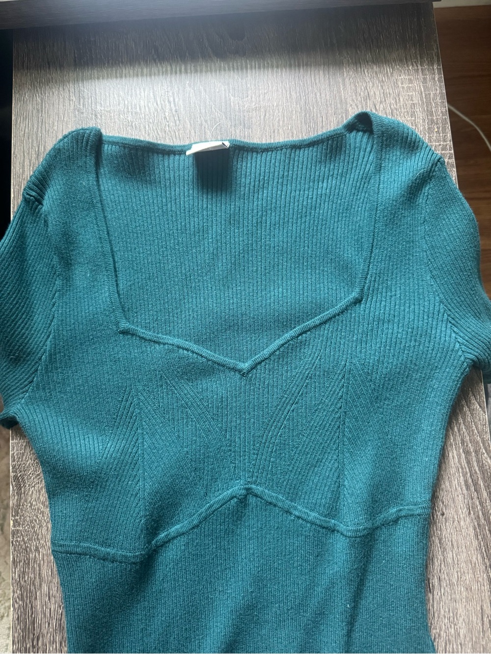 Women's Long-Sleeve Square Neck Ribbed Knit Dress in Green - Picture 3 of 4